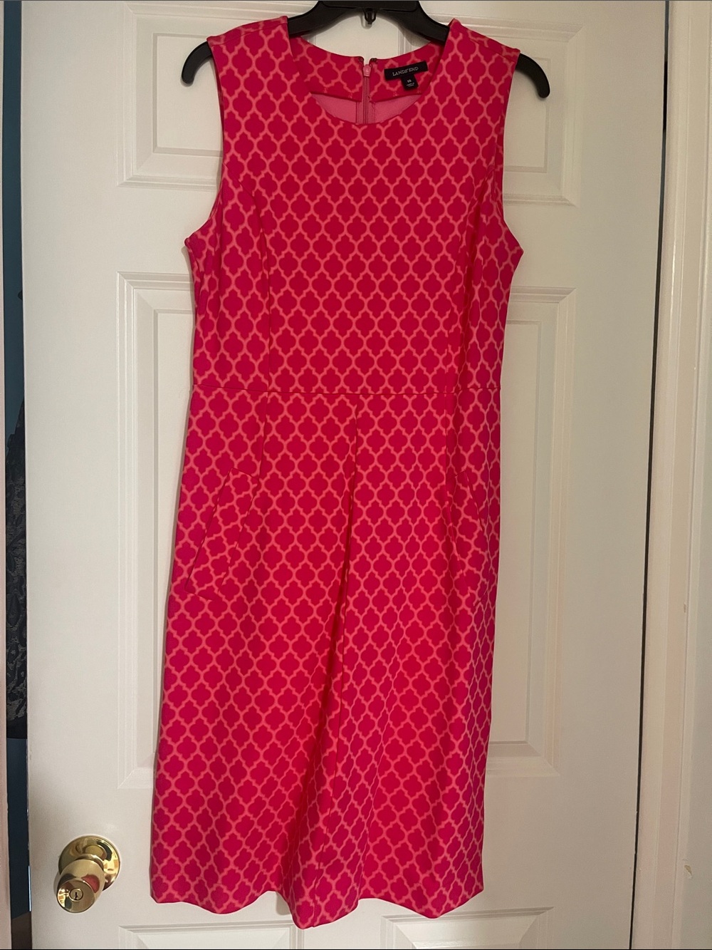 Lands' End Pink Geometric Sleeveless Sheath Dress